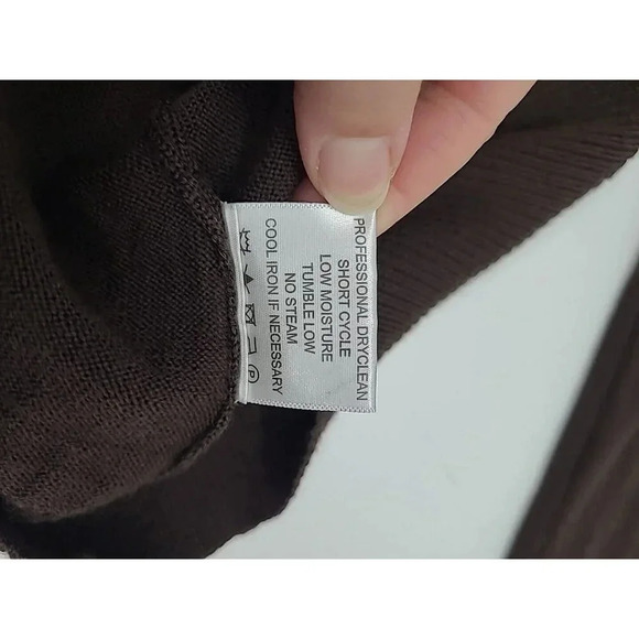 Tory Burch 100% Merino Wool Brown Sweater Women's Size Med Ruffled Collar - Picture 6 of 7